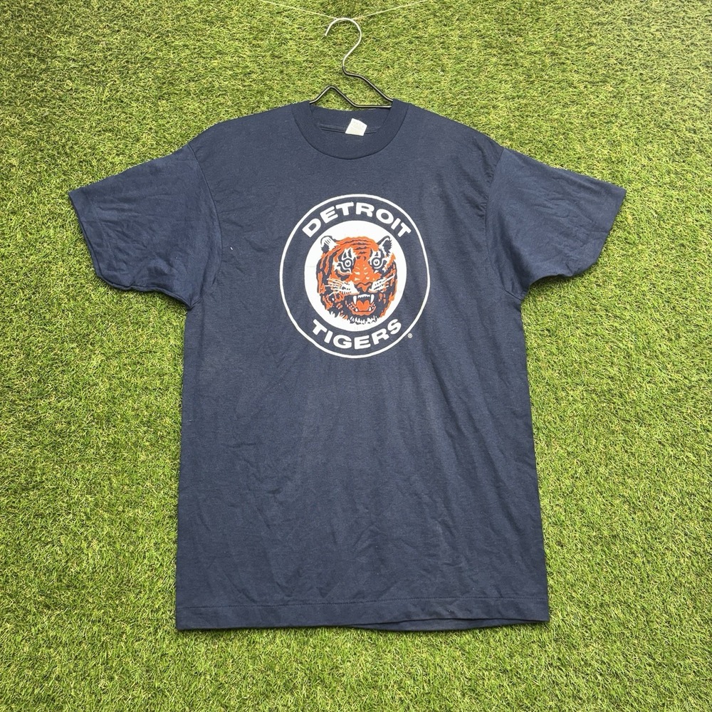 Vintage Detroit Tigers MLB Shirt Mens XL Single Stitch Blue Graphic Tee